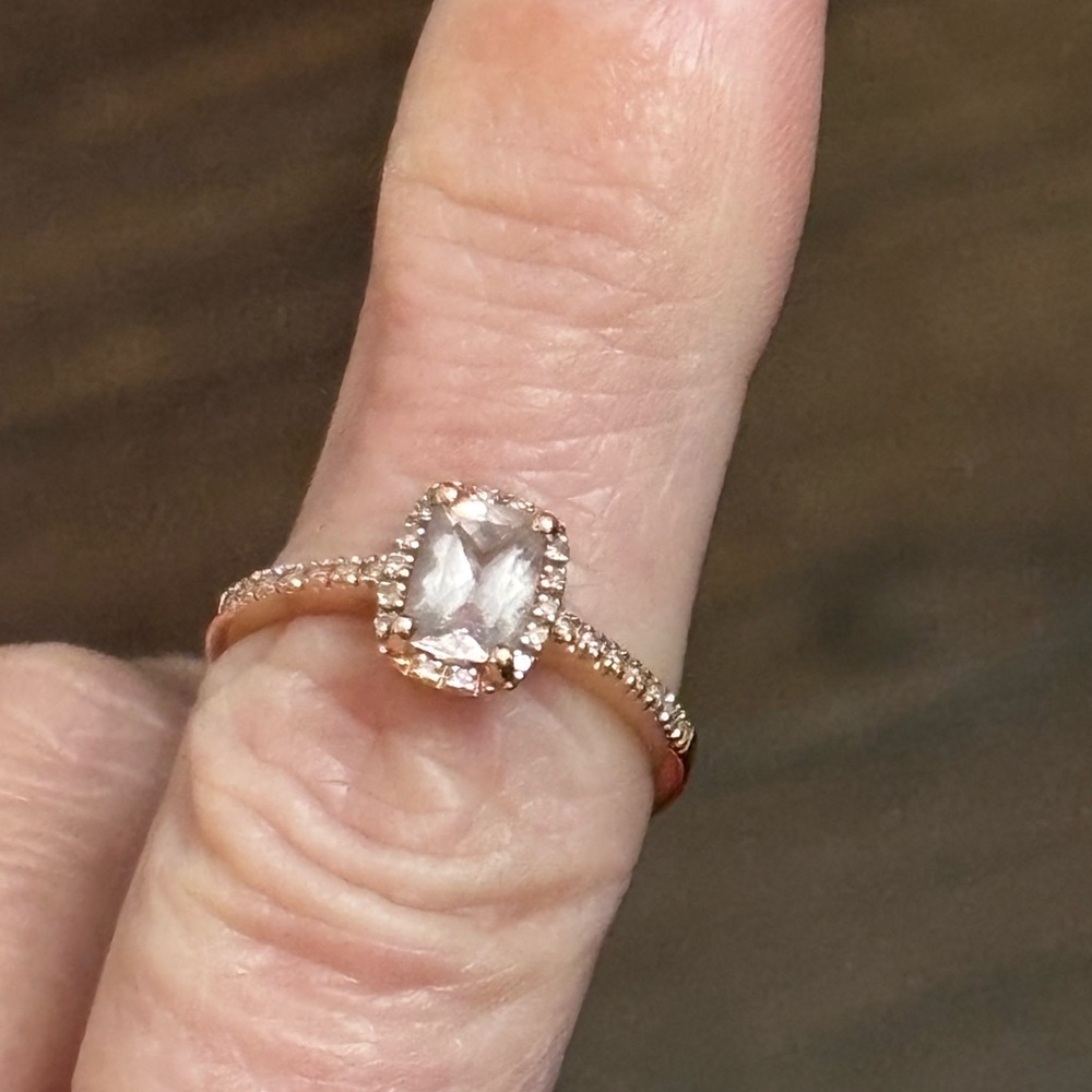 Elegant 14K Rose Gold Ring with light Pink Gemstone with diamonds size 6.75